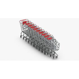 3D model Metal Shopping Carts 01 Red Row of 10
